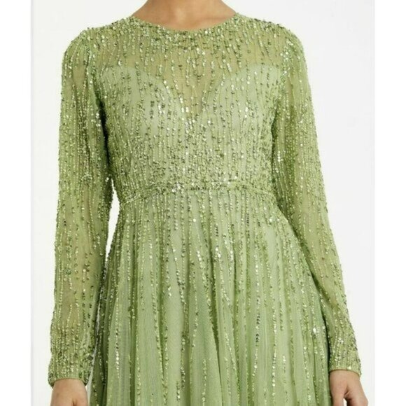 Mac Duggal $798 Sequined Illusion High Neck Long Sleeve Gown Sz 16 NWT - Picture 2 of 6